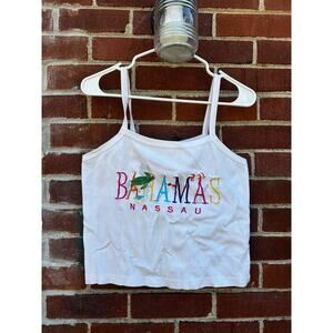 Bahamas Nassau Embroidered Crop Tank Top White Vintage Souvenir Large